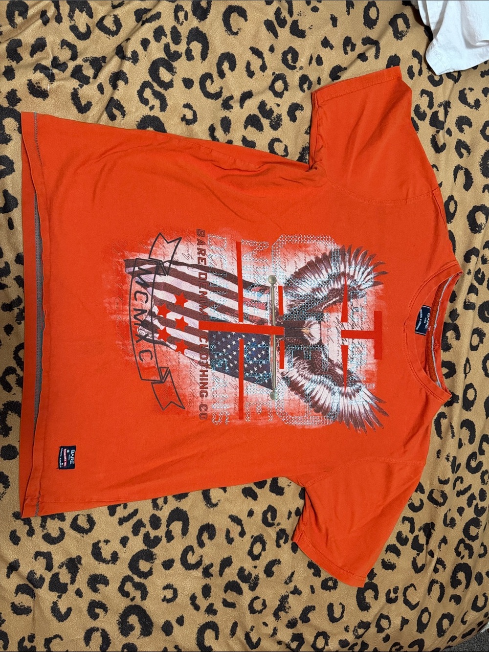 Men's Orange Graphic Short-Sleeve Tee with Eagle Print